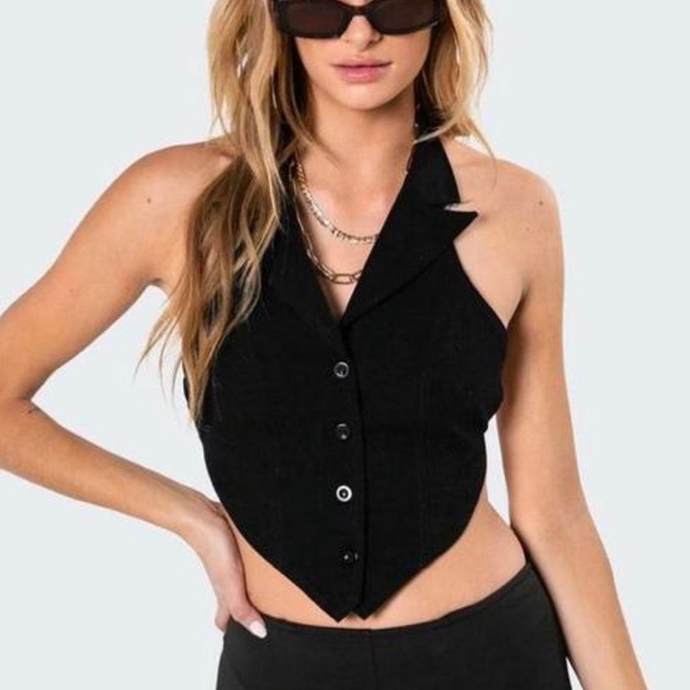 Black backless vest top.